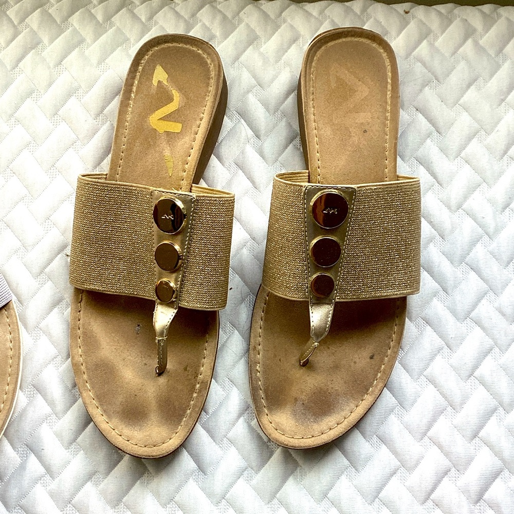 NOT AVAILABLE ** Anne Klein Gold Slide Sandals